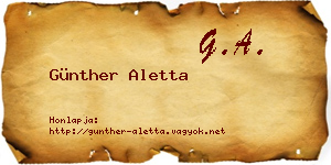 Günther Aletta névjegykártya